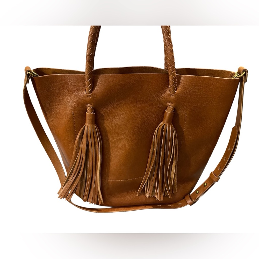 Madewell Brown Leather Tote with Tassels
